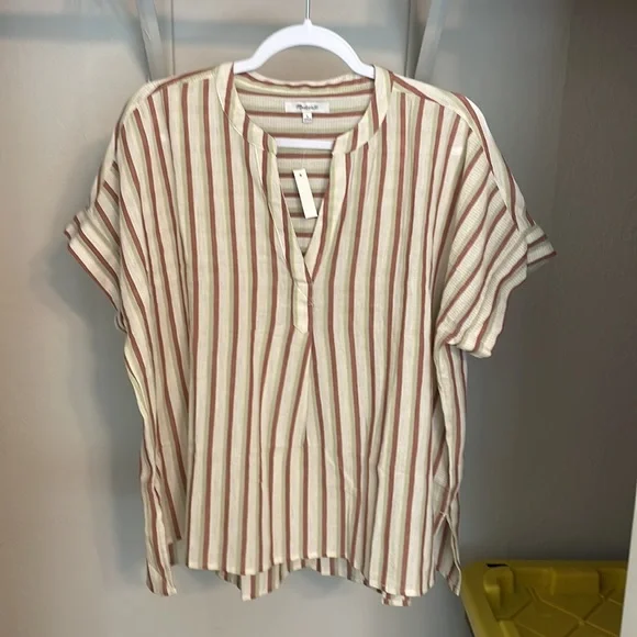 NWT Crinkle Cotton Lakeline Popover Shirt in Stripe - Size Large - Picture 5 of 10